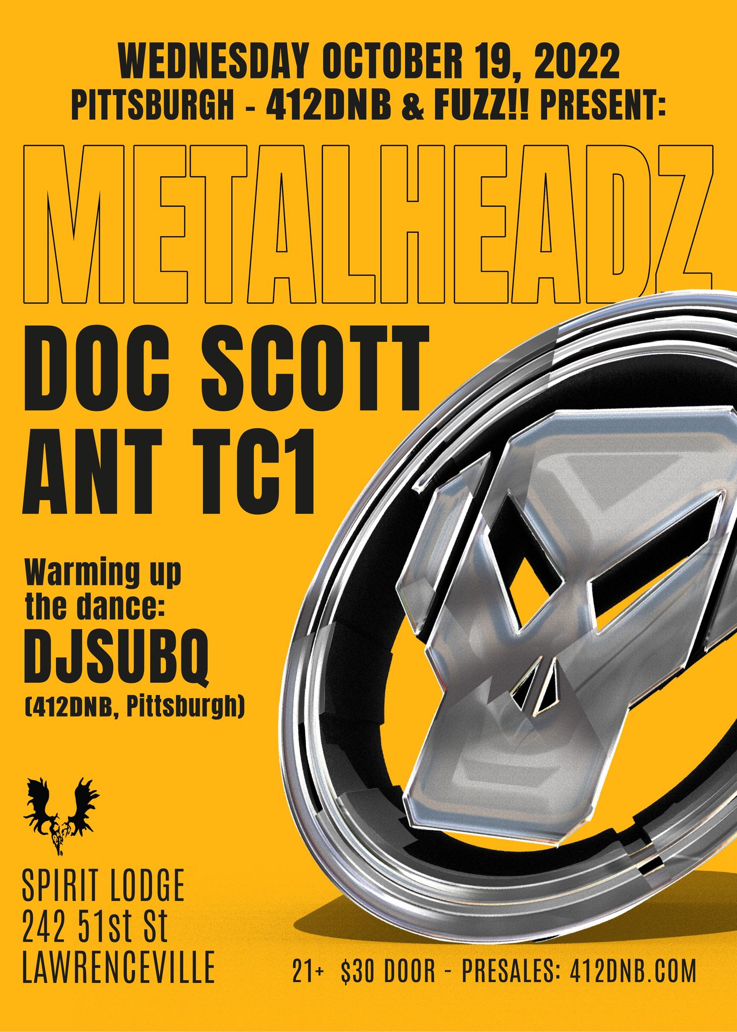 412DNB Presents Metalheadz - Oct 19th at Spirit